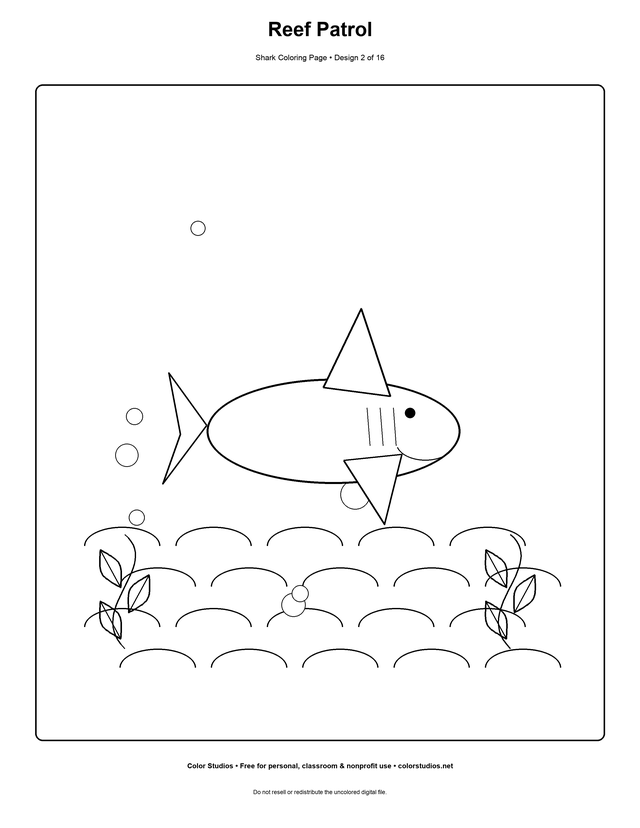 Reef Patrol, an original shark coloring page with medium complexity