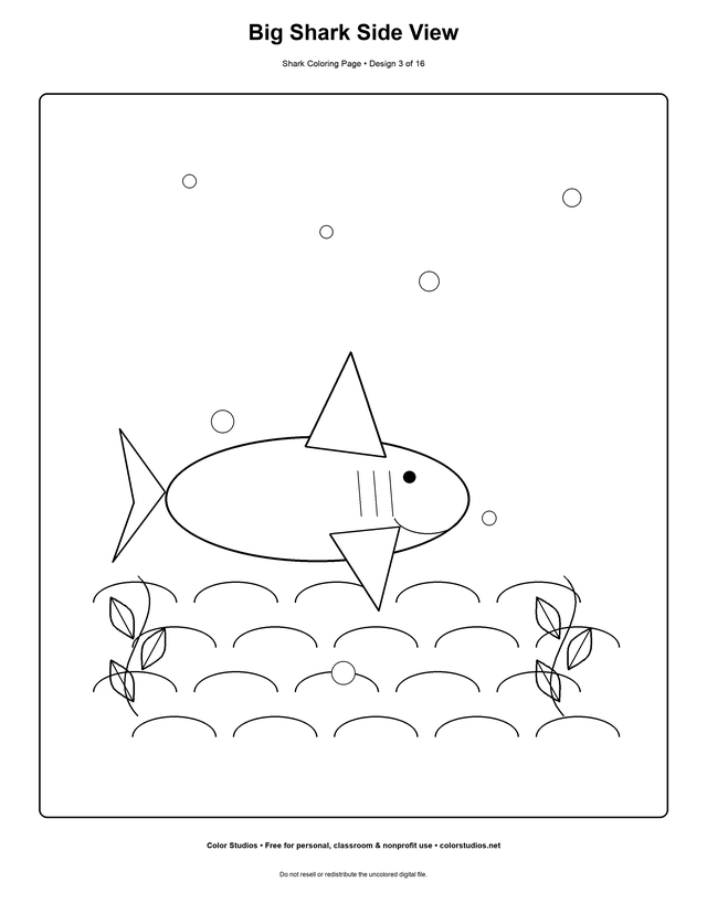 Big Shark Side View, an original shark coloring page with detailed complexity