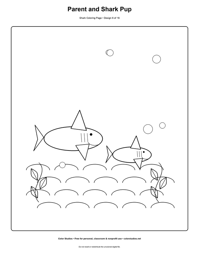 Parent and Shark Pup, an original shark coloring page with detailed complexity
