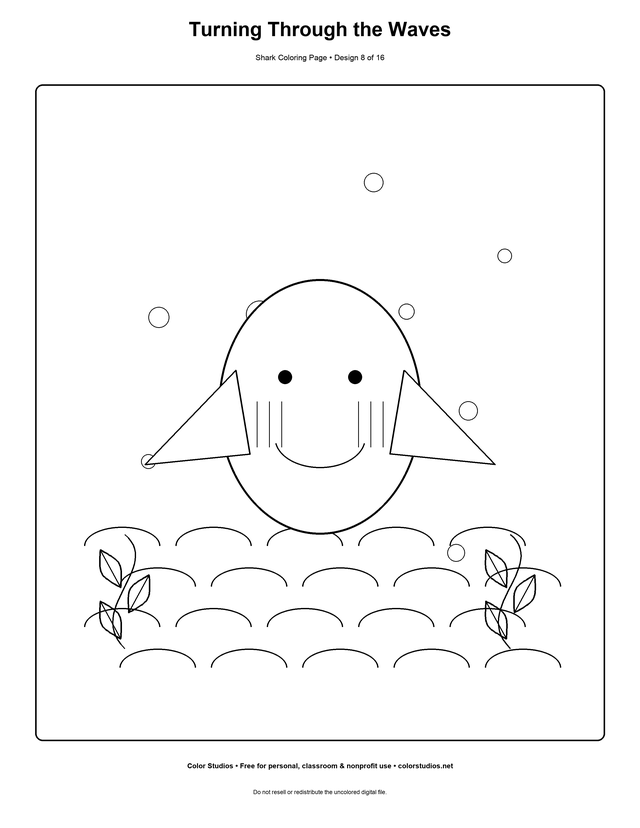 Turning Through the Waves, an original shark coloring page with medium complexity