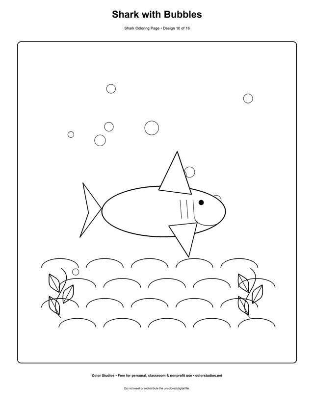 Shark with Bubbles, an original shark coloring page with easy complexity
