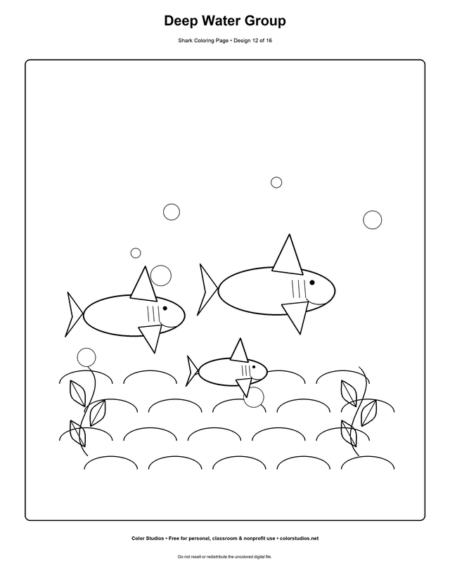 Deep Water Group, an original shark coloring page with detailed complexity