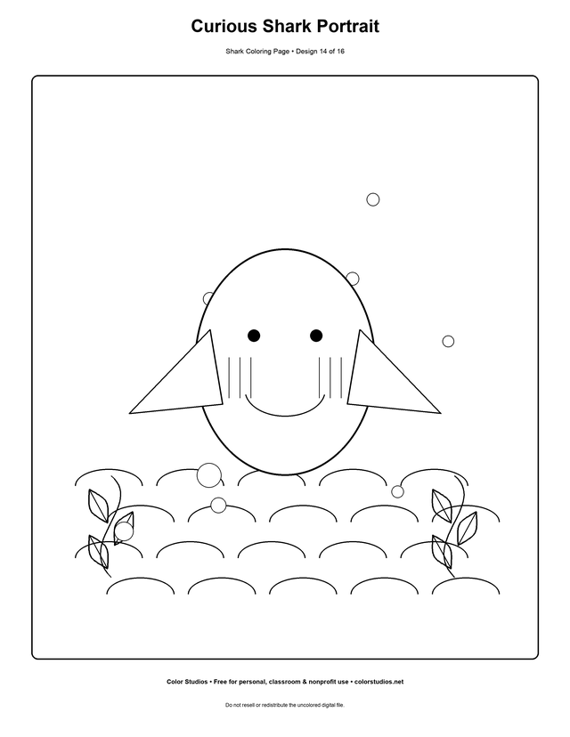 Curious Shark Portrait, an original shark coloring page with medium complexity