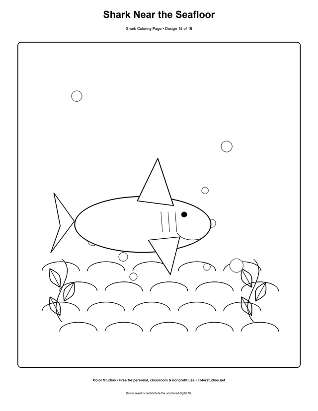 Shark Near the Seafloor, an original shark coloring page with detailed complexity