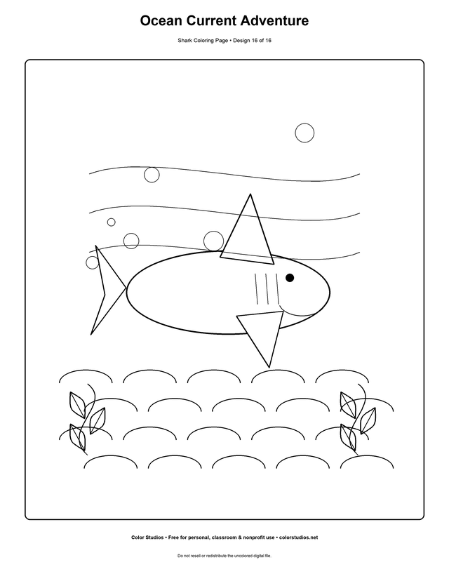 Ocean Current Adventure, an original shark coloring page with easy complexity
