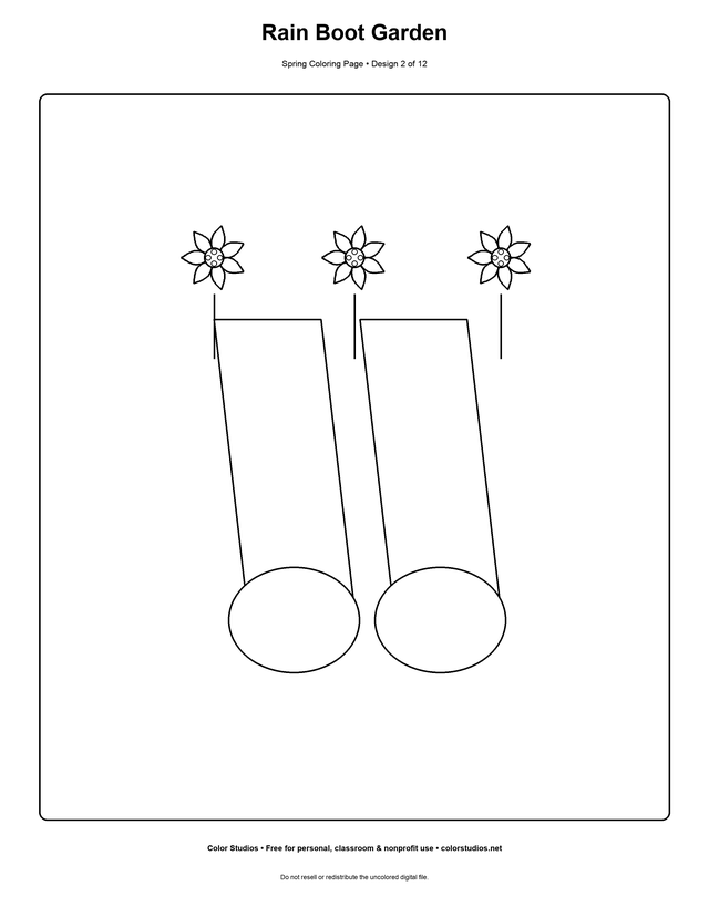 Rain Boot Garden, an original spring coloring page with easy complexity