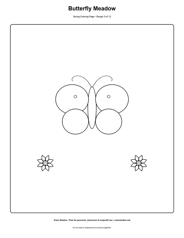 Butterfly Meadow, an original spring coloring page with easy complexity