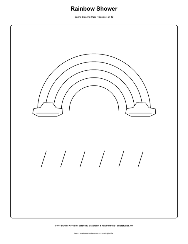 Rainbow Shower, an original spring coloring page with easy complexity