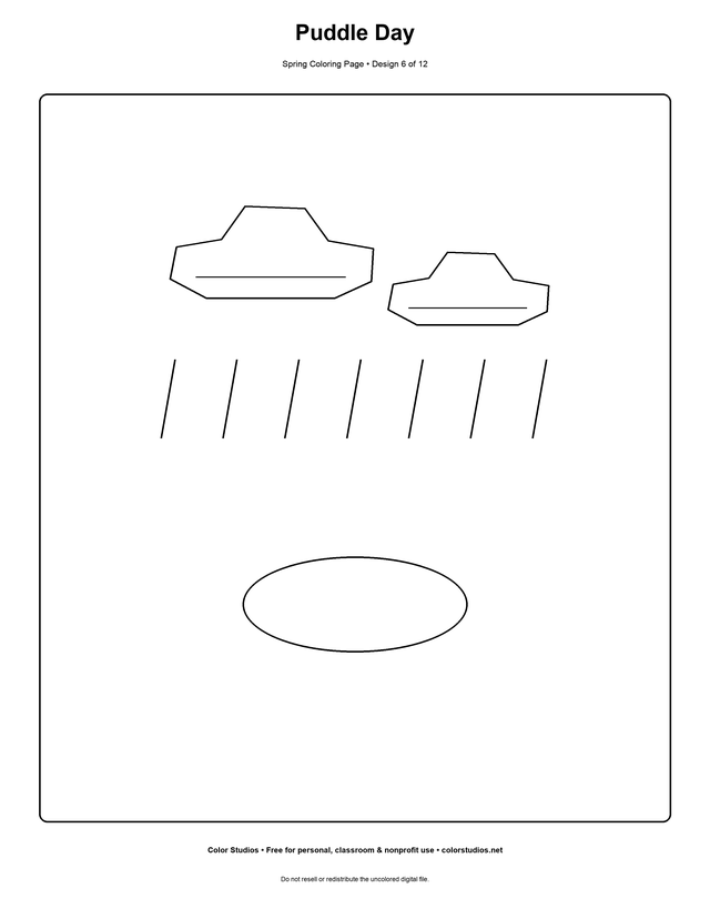 Puddle Day, an original spring coloring page with easy complexity