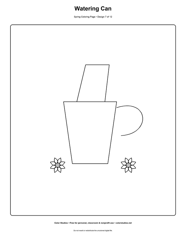 Watering Can, an original spring coloring page with easy complexity