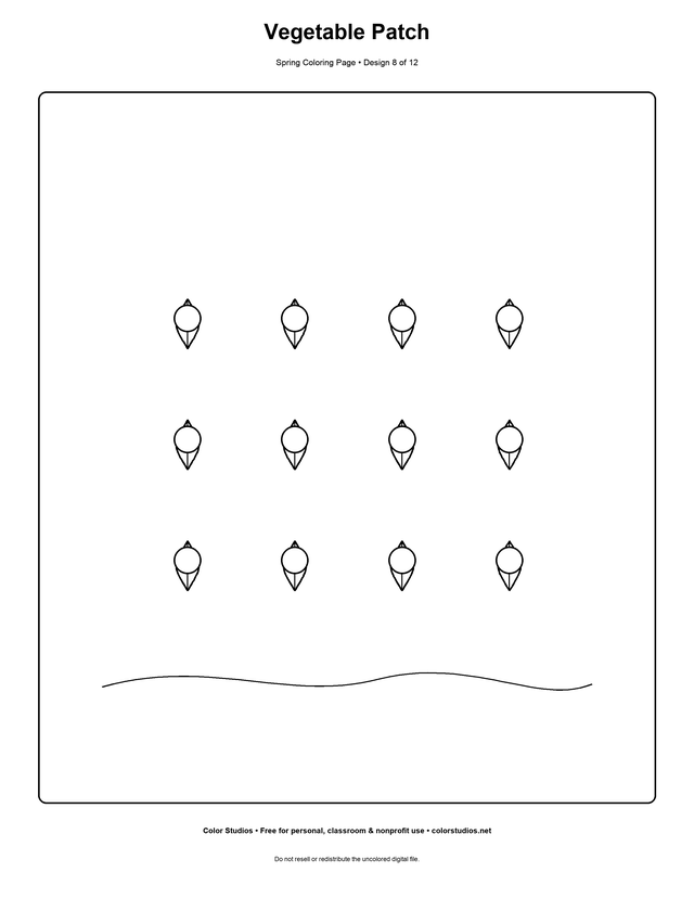 Vegetable Patch, an original spring coloring page with easy complexity