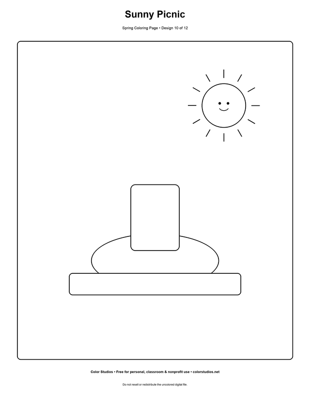 Sunny Picnic, an original spring coloring page with medium complexity