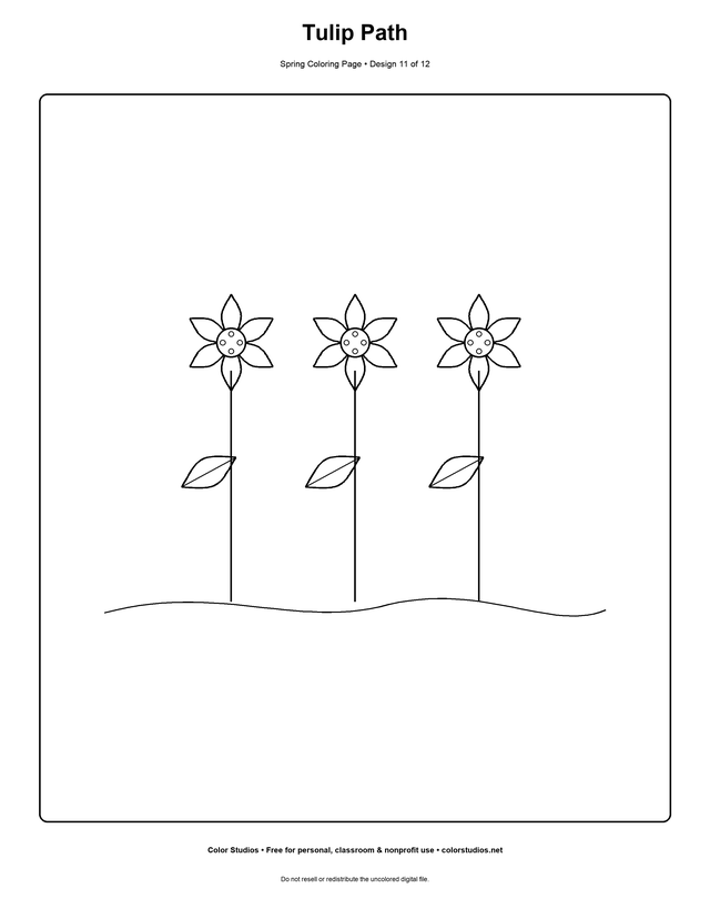 Tulip Path, an original spring coloring page with medium complexity