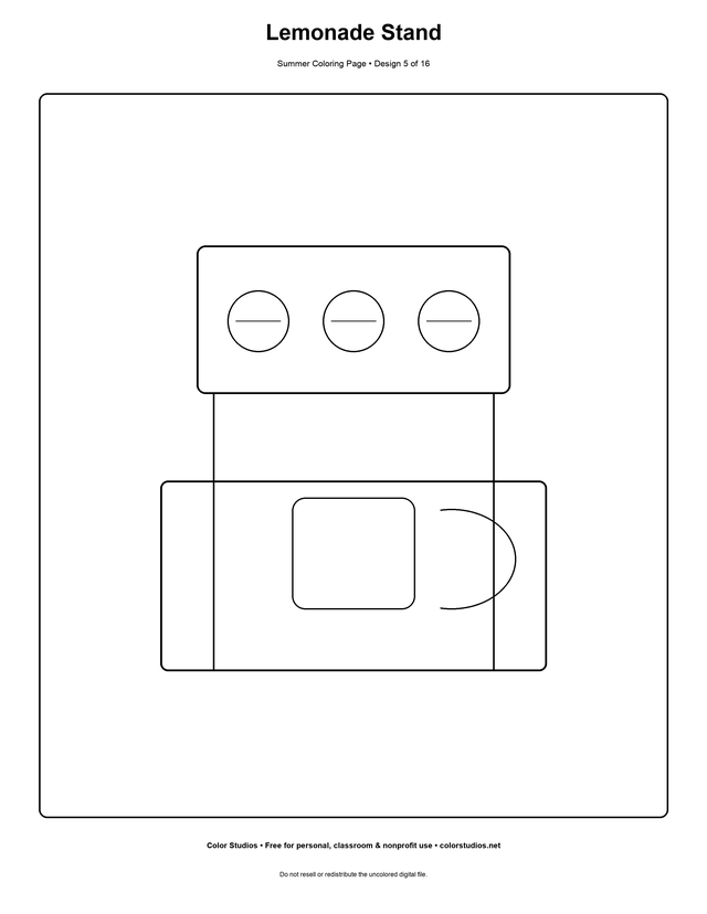 Lemonade Stand, an original summer coloring page with medium complexity