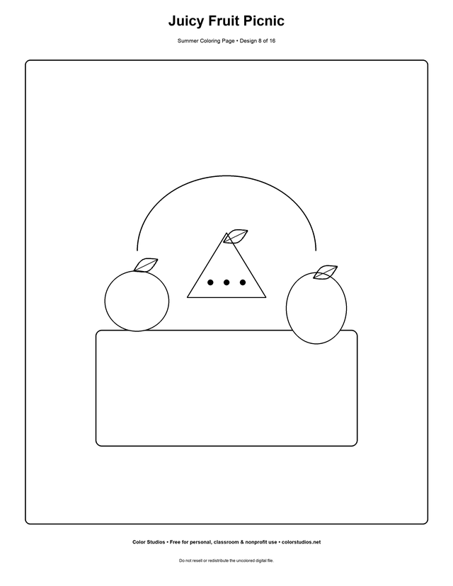 Juicy Fruit Picnic, an original summer coloring page with medium complexity