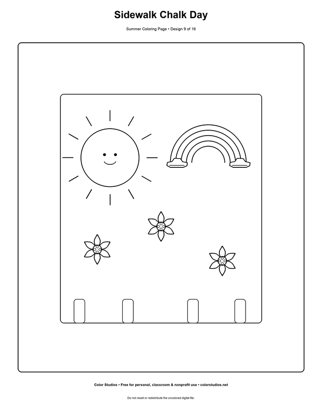Sidewalk Chalk Day, an original summer coloring page with detailed complexity