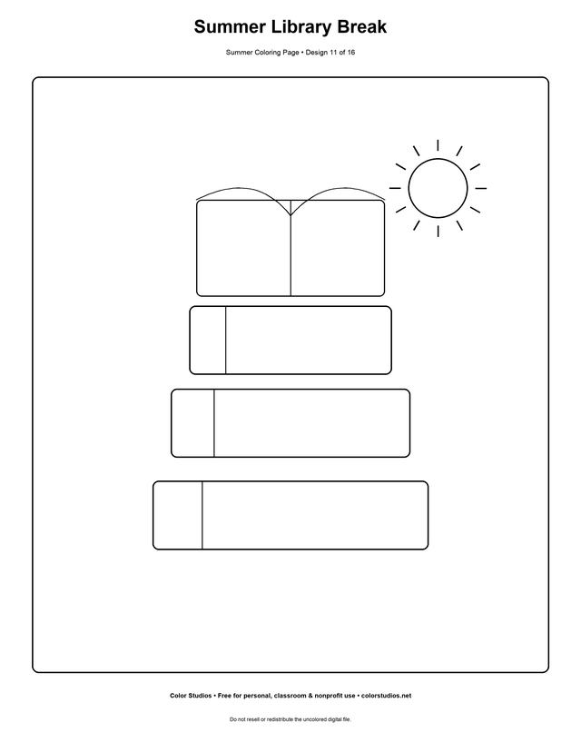 Summer Library Break, an original summer coloring page with medium complexity