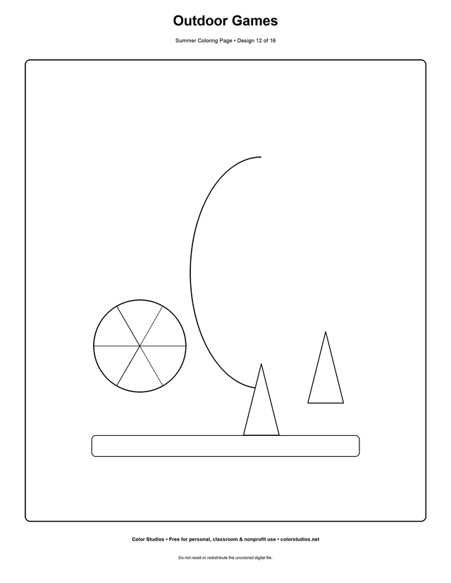 Outdoor Games, an original summer coloring page with detailed complexity