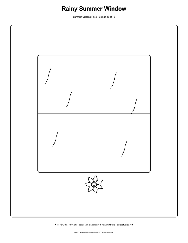 Rainy Summer Window, an original summer coloring page with easy complexity