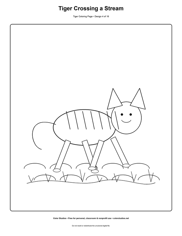 Tiger Crossing a Stream, an original tiger coloring page with easy complexity