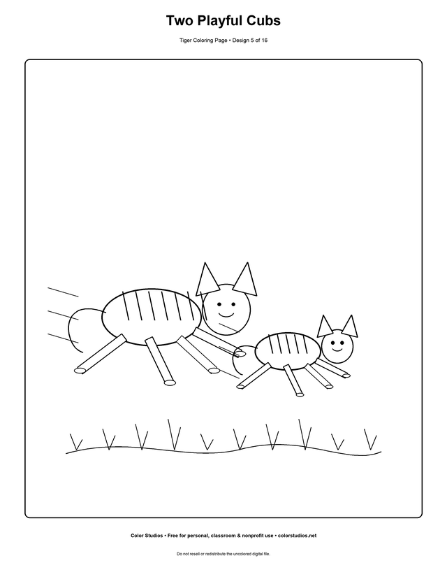 Two Playful Cubs, an original tiger coloring page with medium complexity