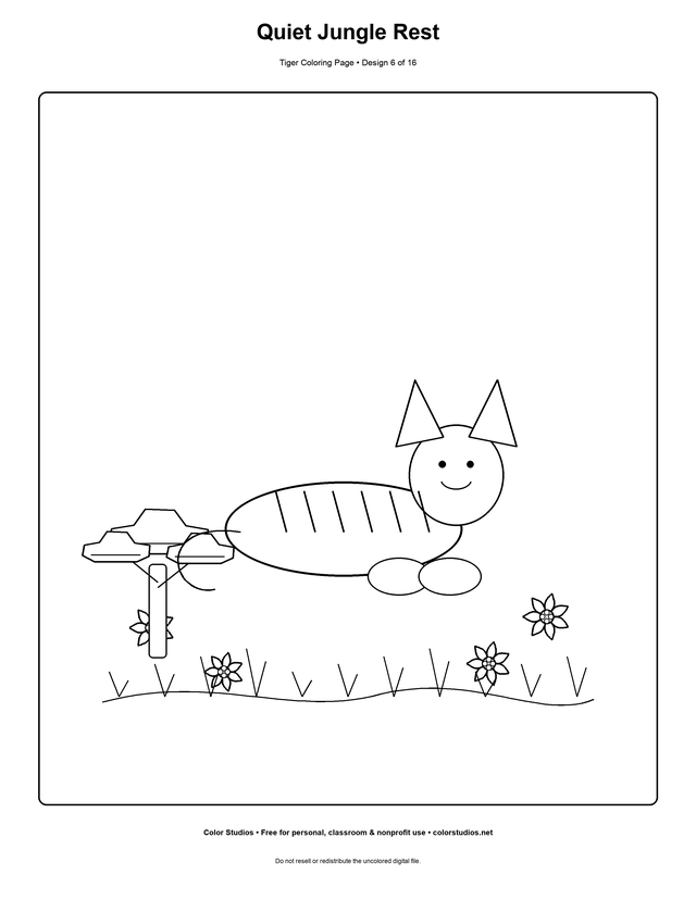 Quiet Jungle Rest, an original tiger coloring page with detailed complexity