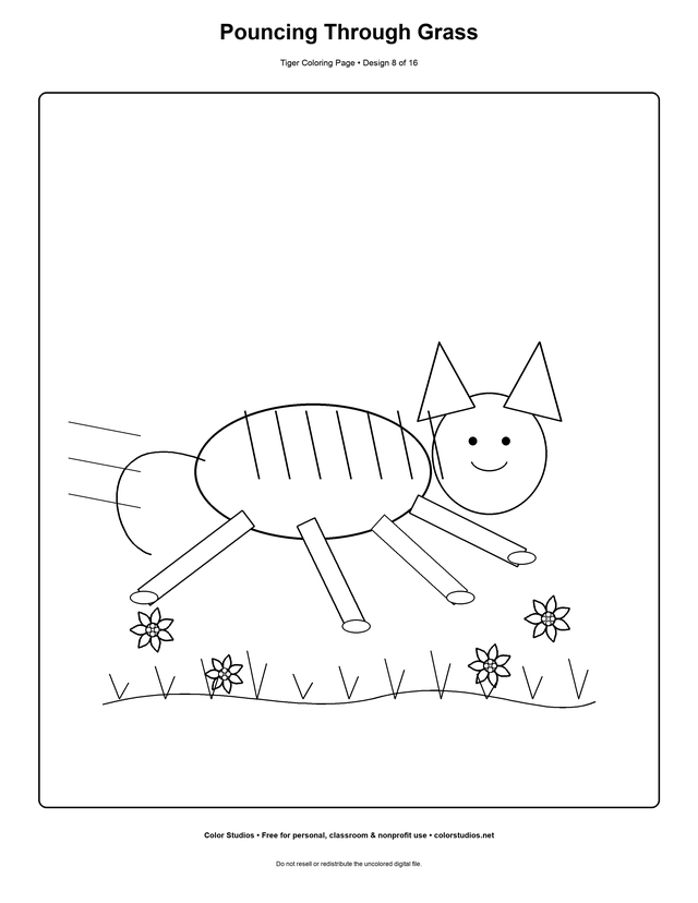 Pouncing Through Grass, an original tiger coloring page with medium complexity