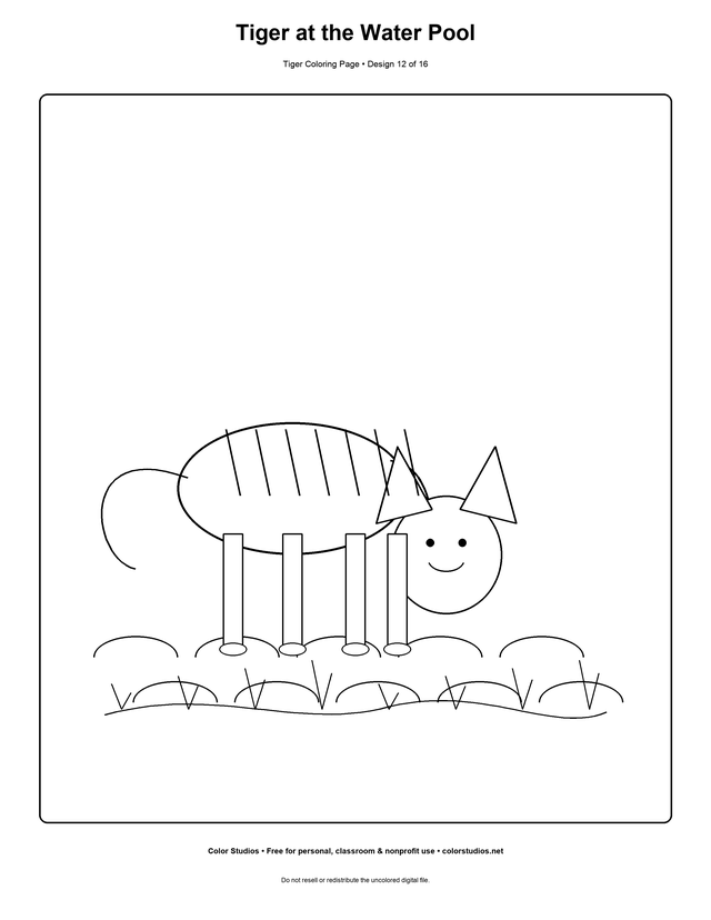 Tiger at the Water Pool, an original tiger coloring page with detailed complexity