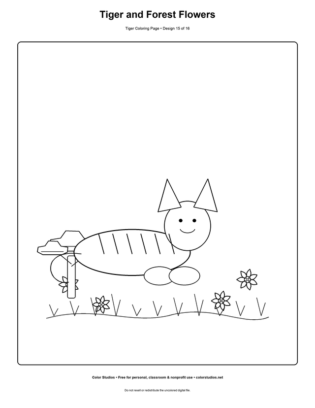 Tiger and Forest Flowers, an original tiger coloring page with detailed complexity