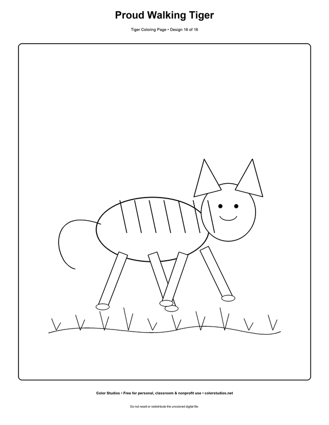 Proud Walking Tiger, an original tiger coloring page with easy complexity