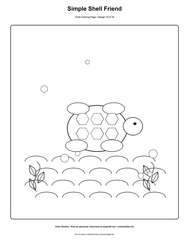 Simple Shell Friend, an original turtle coloring page with easy complexity