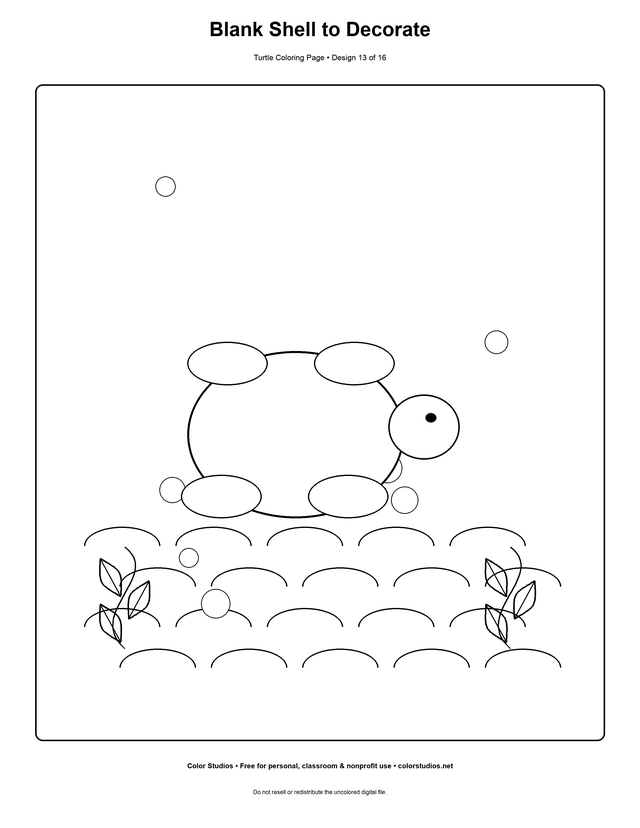 Blank Shell to Decorate, an original turtle coloring page with easy complexity