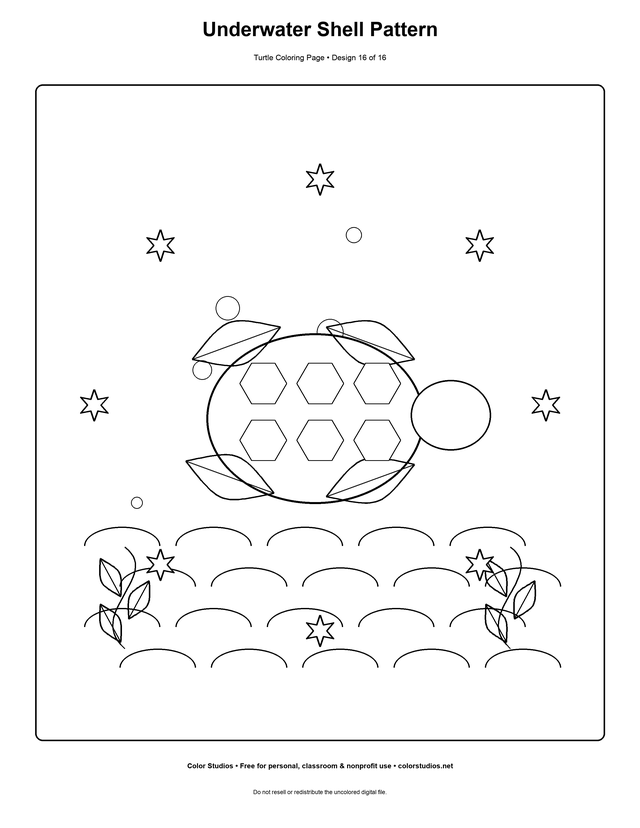 Underwater Shell Pattern, an original turtle coloring page with easy complexity