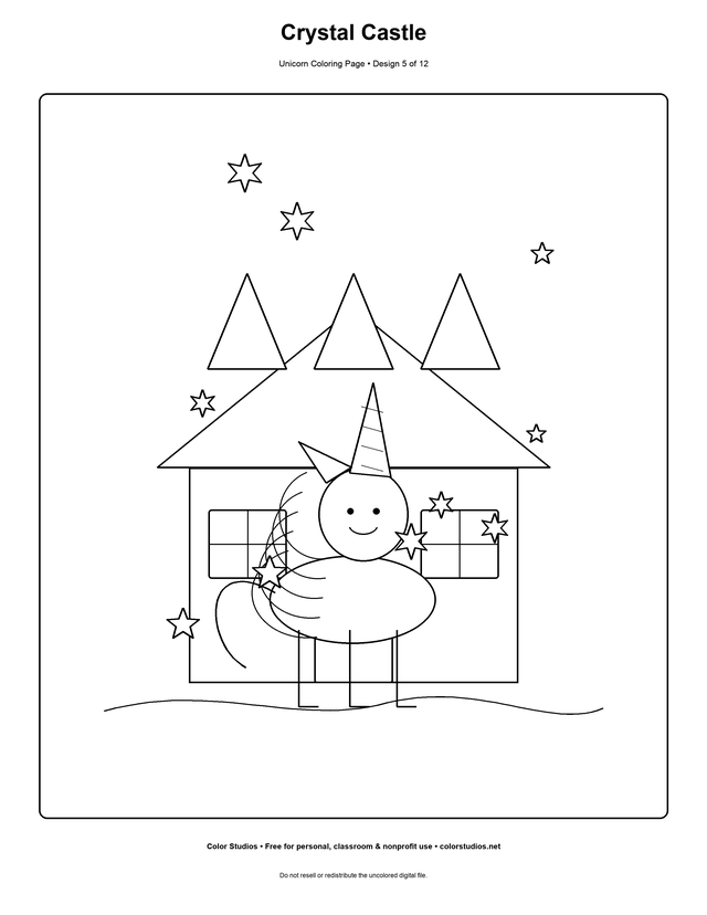 Crystal Castle, an original unicorn coloring page with medium complexity