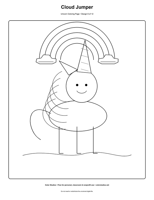 Cloud Jumper, an original unicorn coloring page with detailed complexity