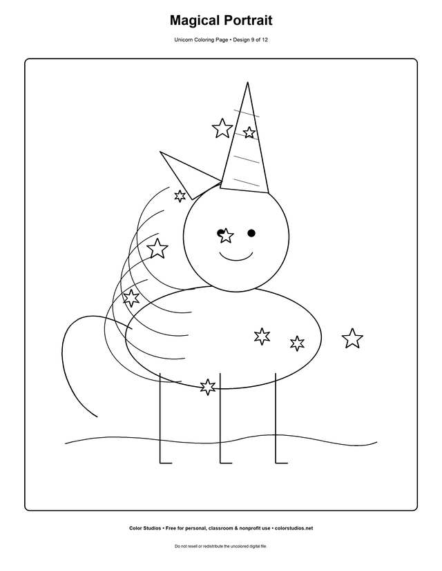 Magical Portrait, an original unicorn coloring page with detailed complexity