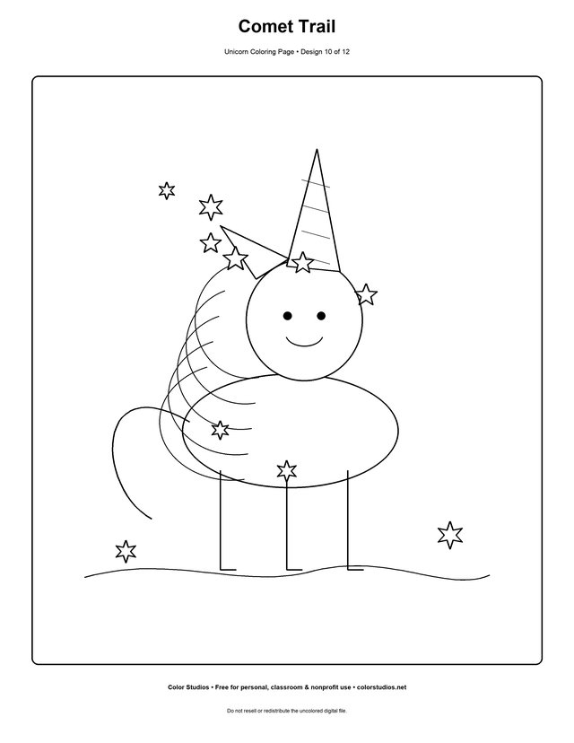 Comet Trail, an original unicorn coloring page with easy complexity