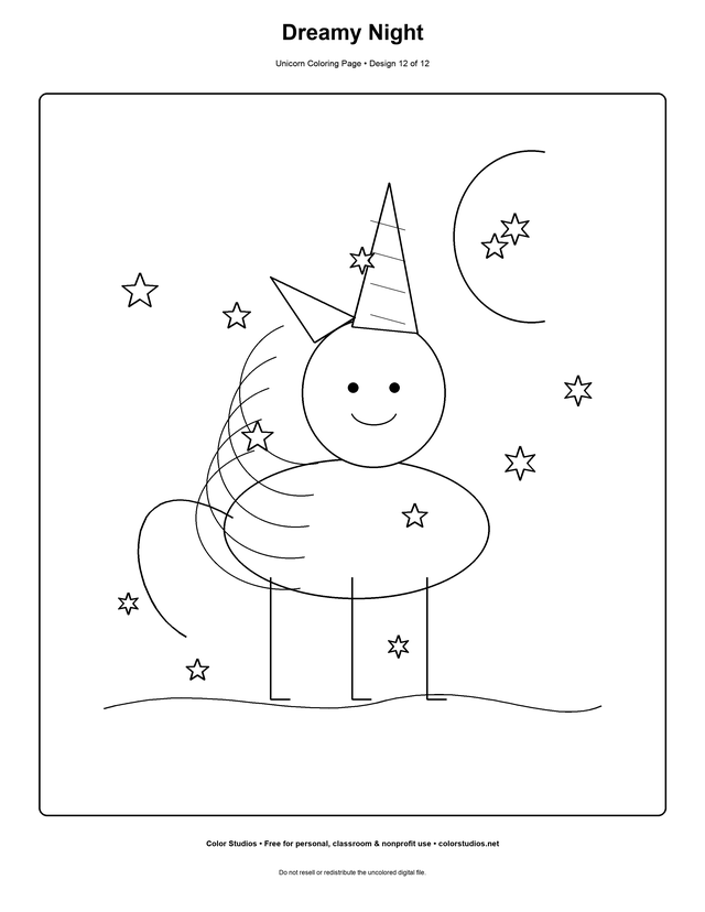 Dreamy Night, an original unicorn coloring page with detailed complexity